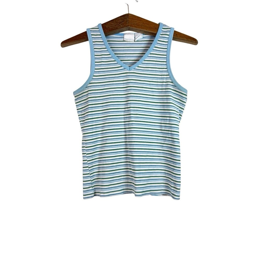 Prospirit Tank Womens S Multicolor Stripe 90s Y2K Ribbed V-Neck Grunge Vintage